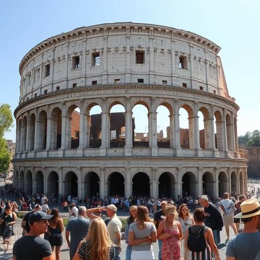 Foto del Colosseo a Roma con una folla di turisti