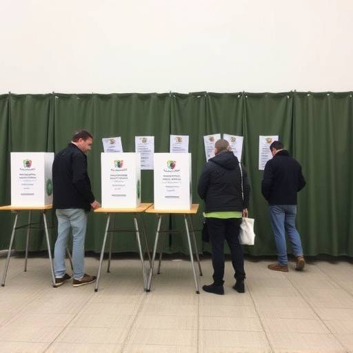 Foto di una cabina elettorale durante le elezioni regionali in Italia